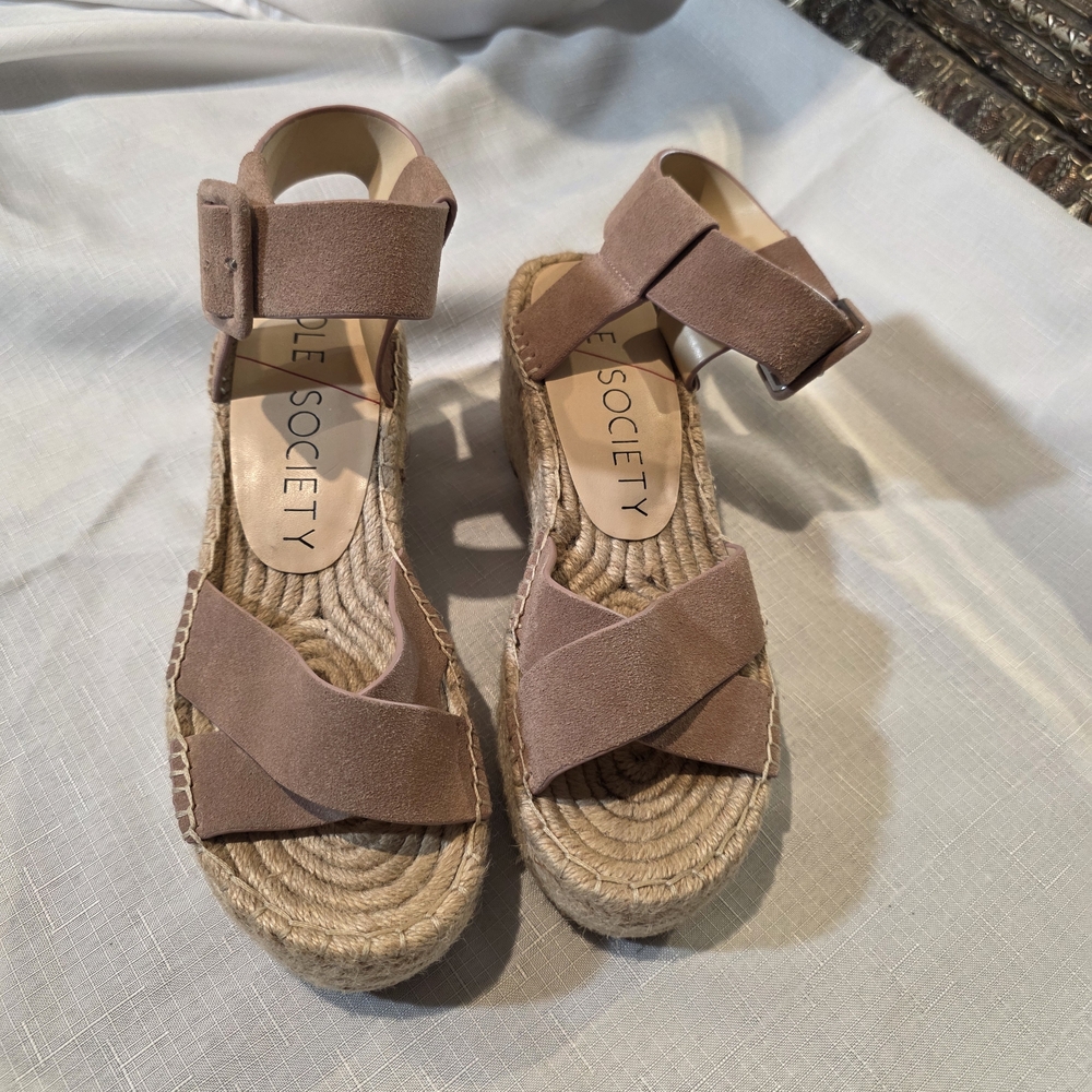 Sole Society Women's Audrinah Espadrille Wedge Sandals In Dusty Rose. Sz 7.5M